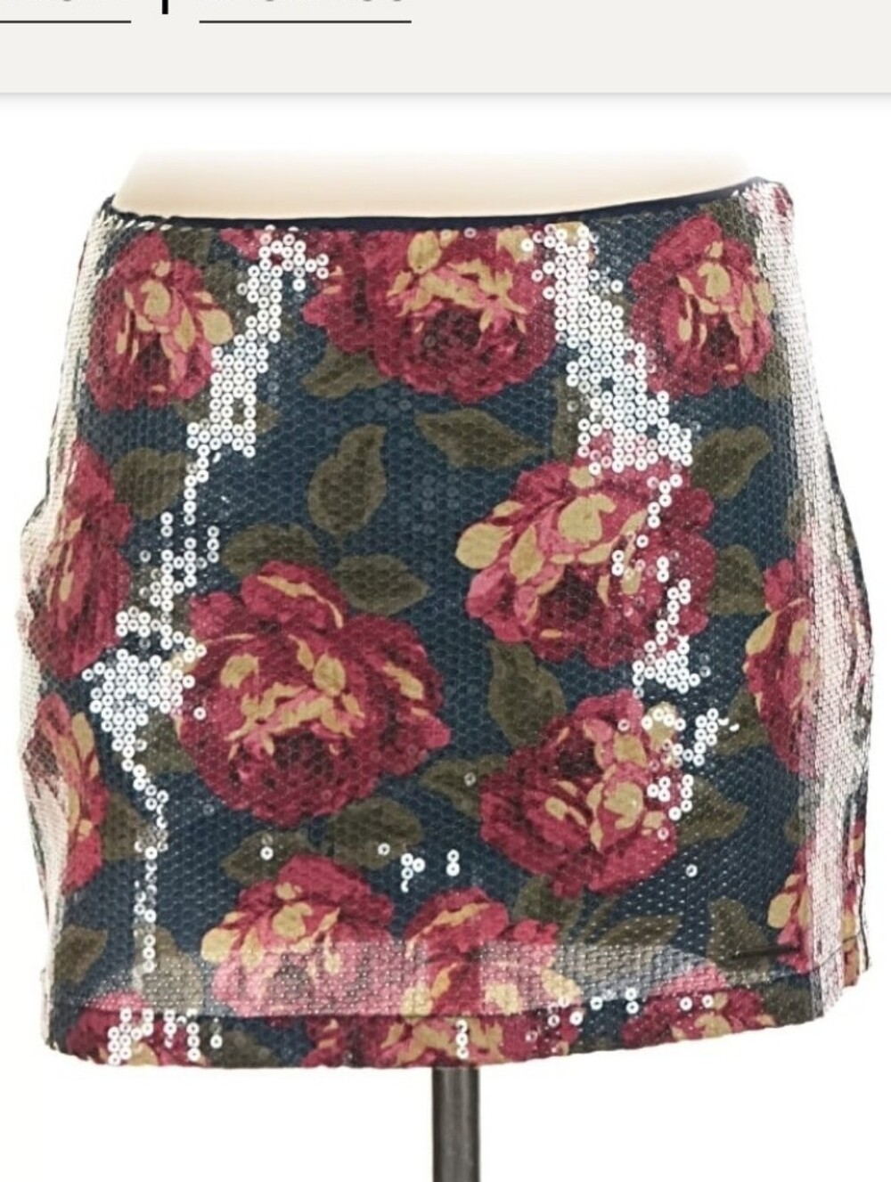 NWT Abercrombie & Fitch Floral Sequin Mini Skirt, 10, Blue & Red/Pink